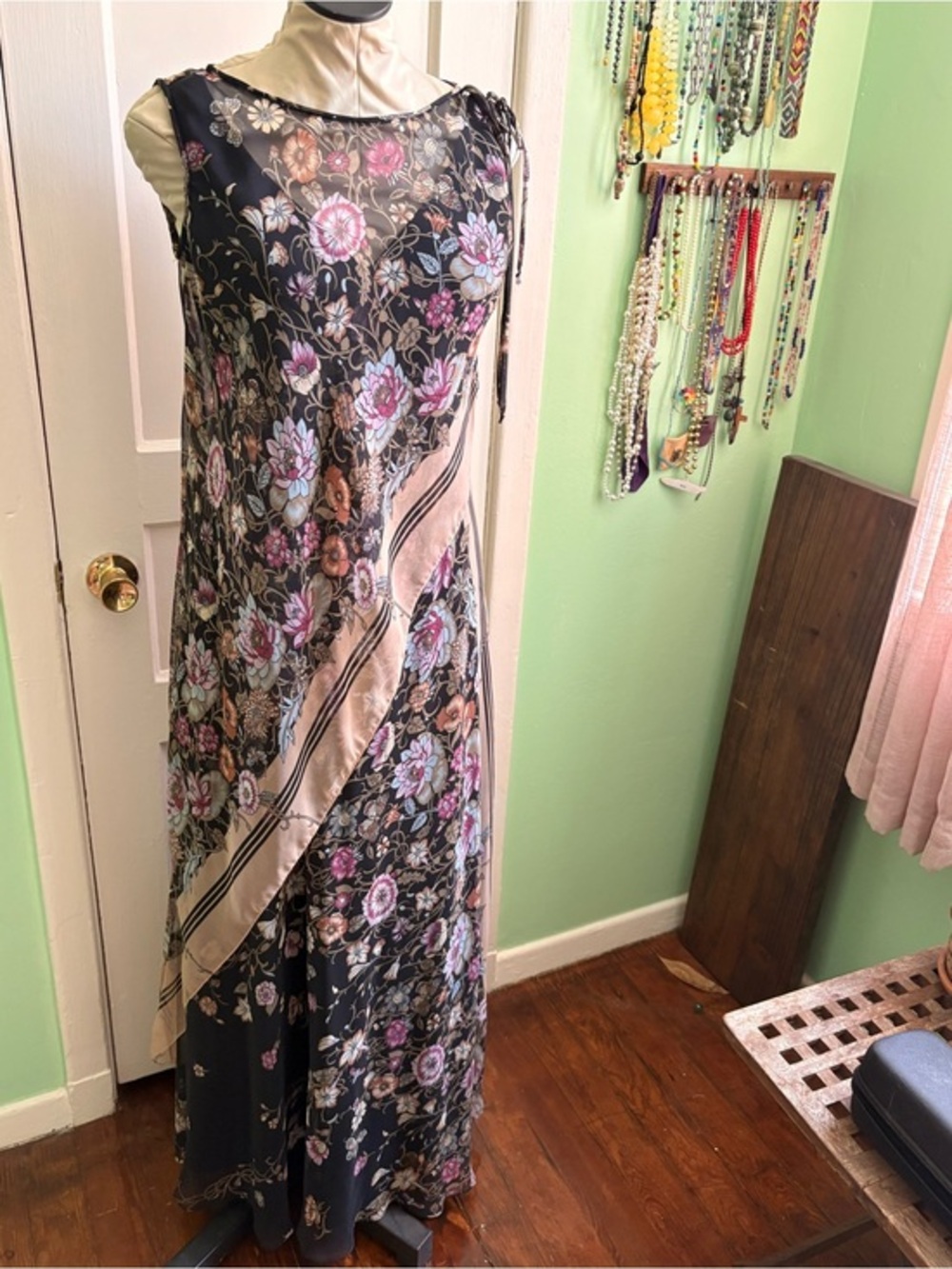 Floral Black Maxi Dress with Pink Accents